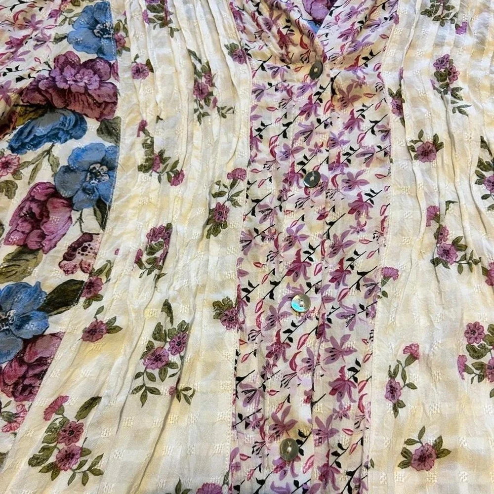 Boho floral patchwork button up shirt with long‎ sleeves